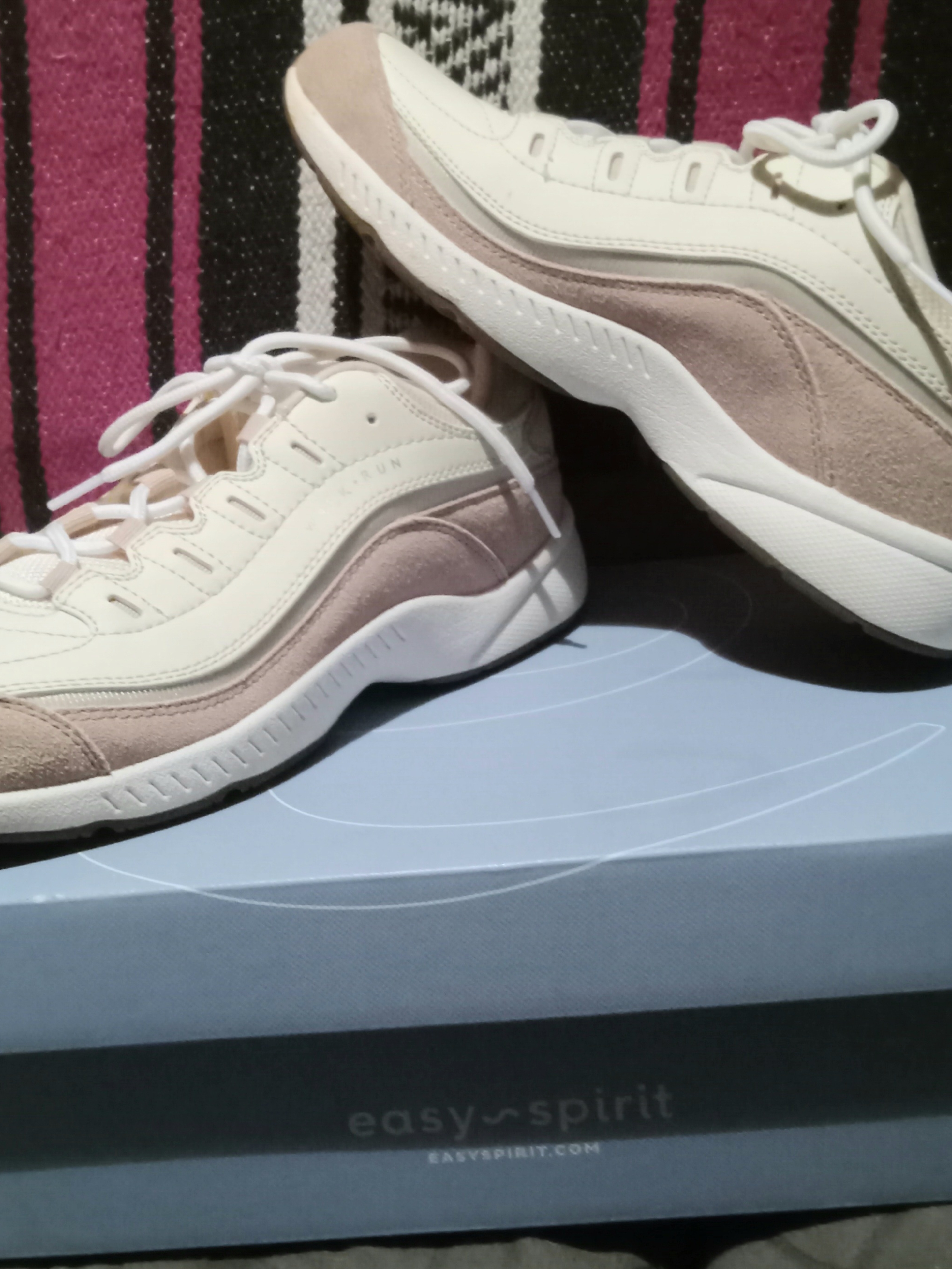 Easy Spirit Women's Cream And Blush Suede-Trim Sneakers